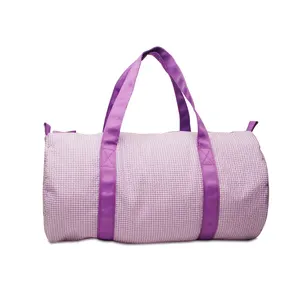 Customized Checked Travel Bag Seersucker Kids Barrel Bag Great for Sleepovers Camping Ballet Bags Weekend Duffel DOM-1856