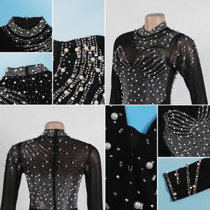 <span class=keywords><strong>Robe</strong></span> de soirée chic longue pour femme, col rond, manches longues, fente haute, ornée de strass et de perles, idéale pour <span class=keywords><strong>demoiselle</strong></span> <span class=keywords><strong>d</strong></span>'<span class=keywords><strong>honneur</strong></span> - Product Image 6