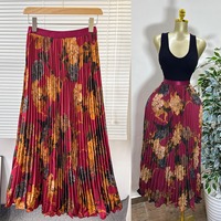 Jupe longue rétro imprimée pour femme, taille haute, motif floral, longueur moyenne, plissée, pour la plage, vente en gros transfrontalière