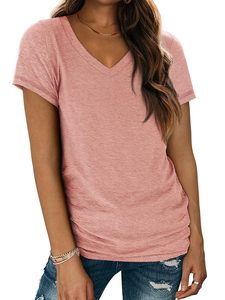 Camisetas personalizadas con cuello en V para mujer, blusa informal, Camisetas básicas 2024, camisetas holgadas de manga corta, camisetas con estampado de verano - Product Image 6