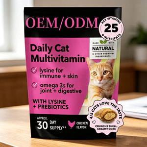 Gâteries multi-vitaminées à mâcher croquantes et crémeuses <span class=keywords><strong>pour</strong></span> <span class=keywords><strong>chat</strong></span> avec oméga 3 <span class=keywords><strong>lysine</strong></span> et probiotiques <span class=keywords><strong>pour</strong></span> <span class=keywords><strong>la</strong></span> santé et le soutien immunitaire et articulaire du <span class=keywords><strong>chat</strong></span> - Product Image 1