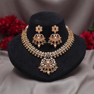 Ensemble de bijoux Kundan en plaqué or pour femmes Ensemble de collier et boucles d'oreilles indien traditionnel Ensemble de collier ras de cou en perles de mariée - Product Image 3