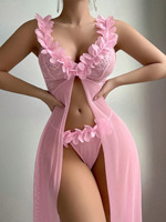 Ensemble de lingerie sexy et séduisant pour femmes, comprenant une robe fendue transparente, une longue jupe et un string, vêtements de nuit