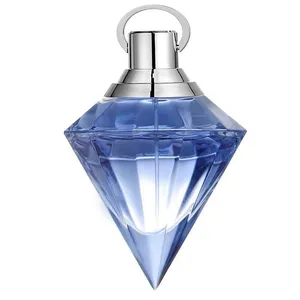 De gros bleu bouteille pour vente-Bouteille de parfum de luxe en verre, bleu clair, forme de diamant, bas quantité minimale de commande/50ml/100ml, 5 pièces