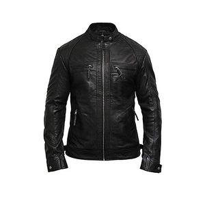 Brandslock Unisex <b>Genuine</b> Leather Biker Jacket Stand Collar Windproof Waterproof Camouflage Pattern Front Loose Fit Winter Ready - Product Image 1