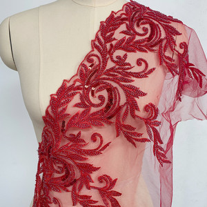 Ribete de Encaje de Poliéster Floral con Cuentas de Cristal, <span class=keywords><strong>Lentejuelas</strong></span> y Pedrería para Vestidos de Novia y Niños - Product Image 1