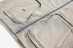 Venta al por mayor de luz de lujo Retro Street Hoodie Jacket Damaged Washed <span class=keywords><strong>Sudadera</strong></span> con capucha de los hombres cremallera pulóver 100% suéter de algodón - Product Image 3