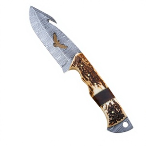 Customizable Damascus Steel Hunting Knife with Bone Handle Latest Design Handmade Damascus Hunting Knives With <b>Leather</b> Sheath - Product Image 1