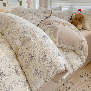 Meilleure vente imprimé plante moderne bébé-qualité Jacquard en mousseline de soie polyester quatre pièces ensemble de literie (draps de lit housse de couette) impression - Product Image 4