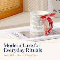 350ml Nordic 3D Creative Pearl Glaze Bow Porcelain Ceramic Coffee Mug Aman untuk Mesin Cuci Piring Minimalis Bisnis Ekonomis Hadiah untuk