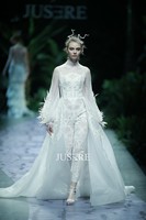 Jusere Fashion Dress Col Haut Manches Longues Belle Dentelle Appliques Combinaison Aline Robe De Mariée Robe De Mariée