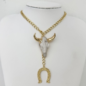 Moda cuerno vaca largo capas collar ganado cráneo Toro cabeza colgante chapado en oro U collar mujeres uso diario joyería al por mayor - Product Image 3