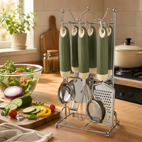 Keuken gadgetset 6-delig met opbergrek, roestvrijstalen kookgerei garde rasp schilmesje pizzames schep zeef