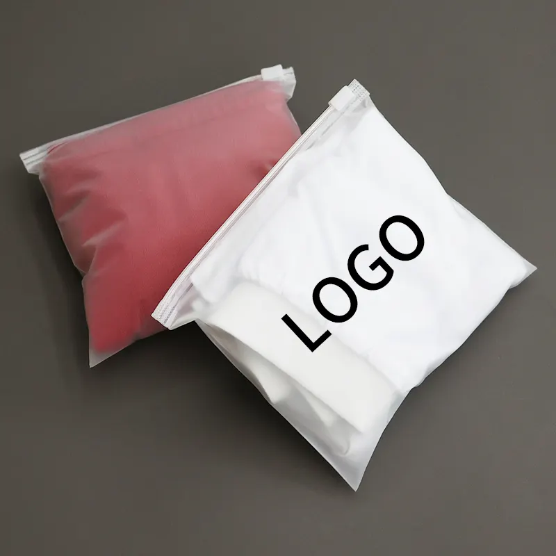 Biyobozunur özel logo çeşitli boyutlarda buzlu t shirt zip kilit çanta küçük şeyler ambalaj için buzlu fermuarlı çanta