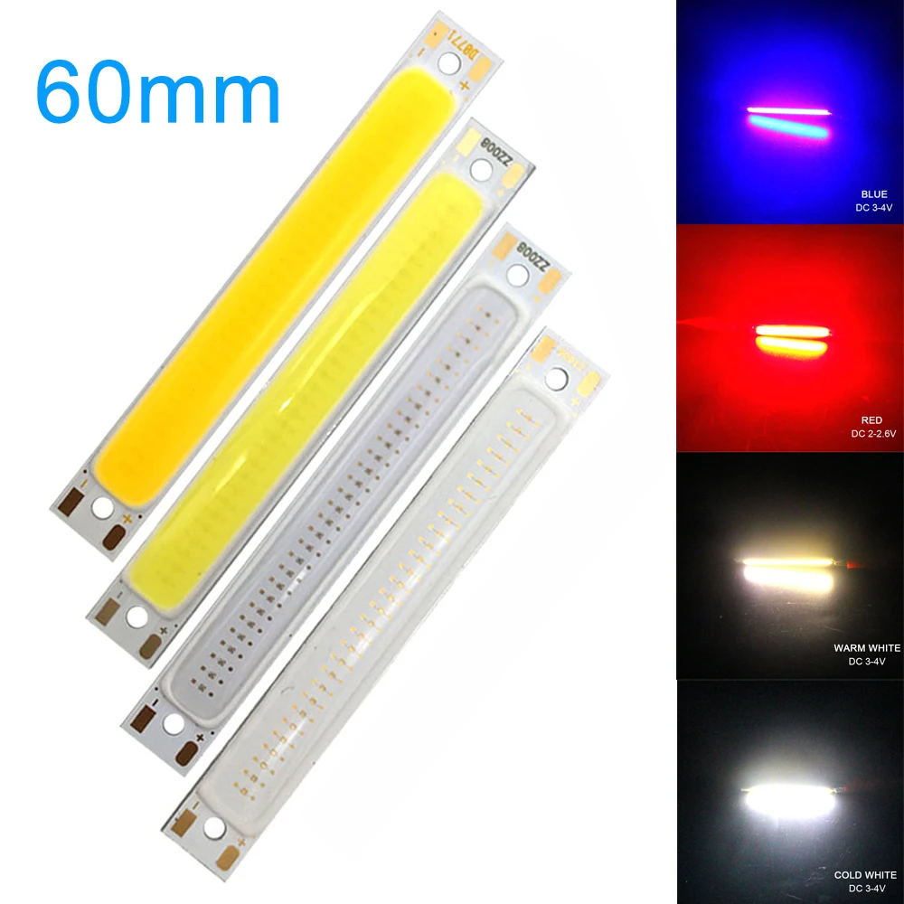 LED COB אור רצועת הנורה 8x60mm 3W LED רכב אור מקור שבב DC 3V DIY מנורת אדום כחול חם לבן קר לבן צבע