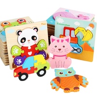 Puzzle 3D en bois pour enfants, jouet éducatif pour bébé, planche à emboîter avec animaux de dessin animé