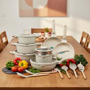 Ensemble de casseroles et poêles en céramique antiadhésive de luxe, 22 pièces, en alliage d'aluminium moulé sous pression, avec poignées ergonomiques en bois, <span class=keywords><strong>pour</strong></span> la cuisine à domicile - Product Image 1