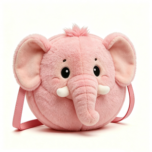 Customized Pink <b>Elephant</b> Plush Crossbody Bag, Fuzzy Round Purse with Embroidered <b>Elephant</b> Face - Product Image 2