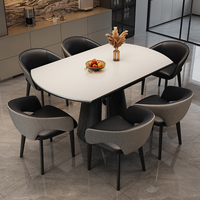 Ensemble de table à manger extensible et convertible ronde avec 6 chaises, plateau en bois massif, design moderne, écologique et durable, meubles pour la maison