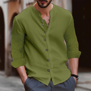 Camicia da <span class=keywords><strong>Uomo</strong></span> con Colletto alla Coreana, Vestibilità Slim, Tinta Unita, per Shopping e Attività all'Aperto, Taglie S-3XL, Comoda e Traspirante, ODM - Product Image 4