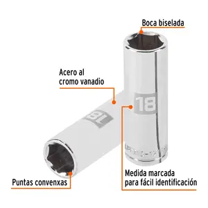 BOX 6 Douille longue de 18 mm, 6 points, entraînement 1/2 po, TRUPER - Product Image 2
