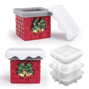Commercio all'ingrosso di gesso in resina di cristallo in resina di Natale con camino innevato regalo scatola di immagazzinaggio barattolo specchio stampo in Silicone - Product Image 5