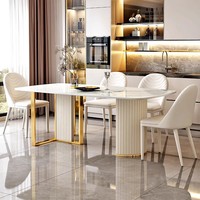 Ensemble de table à manger pour 8 personnes, ensemble moderne de luxe, table en pierre frittée, facile d'entretien et élégant pour les rassemblements