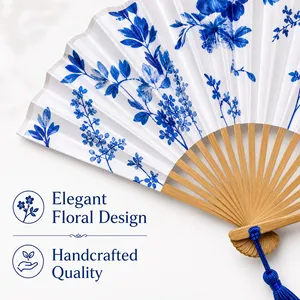 Abanico Plegable de Tela Pintada e Impresa Personalizada al por Mayor, Regalos para Bodas, Fiestas y Festivales, Varillas de Bambú de 21 cm, Hecho a Mano - Product Image 5