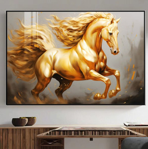 Arte Mural de Caballo Marrón Dorado para Sala de Estar, Oficina, Dormitorio, Impresión de <span class=keywords><strong>Caballos</strong></span>, Cuadros Modernos de <span class=keywords><strong>Caballos</strong></span>, Listos para Colgar - Product Image 1