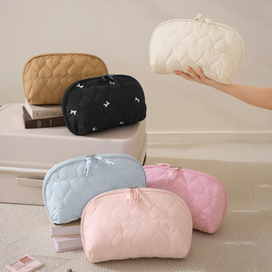 Lingerie Storage Bag Quilted Round Portable For <b>Bras</b> Underwear Travel Students Makeup Organizer Pink Off White <b>Blue</b> - Product Image 3