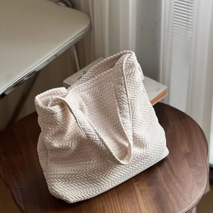 Sac à bandoulière en toile pour femme, petit sac à bandoulière avec texture tissée à motifs, couleur camel, fermeture éclair simple, sac de shopping - Product Image 5