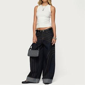 <span class=keywords><strong>Jeans</strong></span> Anchos <span class=keywords><strong>para</strong></span> Mujer, Estilo Vintage, Color Índigo, con Costuras en Contraste, <span class=keywords><strong>para</strong></span> Uso Diario, MOQ Bajo, 2026 - Product Image 2