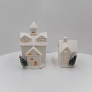 Weihnachtsdekorationen hochwertiger Keramikkerzenhalter warmes weißes Led-Haus