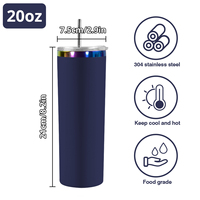 Emballage personnalisé, gobelet isotherme en acier inoxydable 304 de 20 oz, pour gobelet droit et fin, revêtement en poudre avec bordure arc-en-ciel, gravure au laser