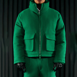 Vestes à poches cargo de haute qualité XJYD, fermeture éclair, tissage texturé sauvage, veste matelassée courte, veste matelassée verte à bulles pour hommes - Product Image 1