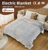 Couverture chauffante électrique en flanelle rayée pour lit Queen Size avec 9 réglages de chaleur