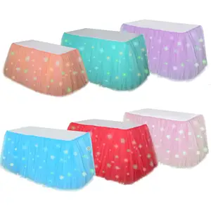 New Design Baby Shower Decoration Tulle LED Light Party Table Tutu Skirting Designs For Wedding