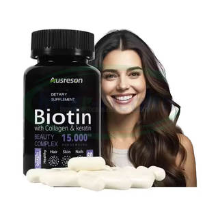 Capsule di Biotina Ausreson per la Crescita dei Capelli <span class=keywords><strong>5000</strong></span> <span class=keywords><strong>Mcg</strong></span> 10000mcg 25000mcg Integratore Vitaminico con Etichetta Privata Capsule di Cheratina Collagene e Biotina - Product Image 1