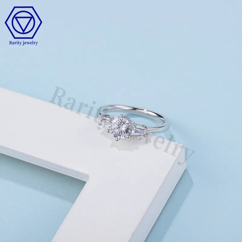 Rarity 3 piedras diamante estrella 925 plata esterlina joyería de moda anillos mujeres dedo promesa 925 Plata moissanite anillos