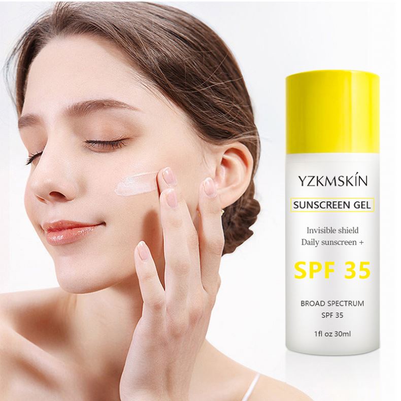 Perawatan kulit tabir surya transparan tidak terlihat SPF35 + perlindungan Uv tidak berminyak penyerapan cepat tidak ada residu gel tabir surya putih