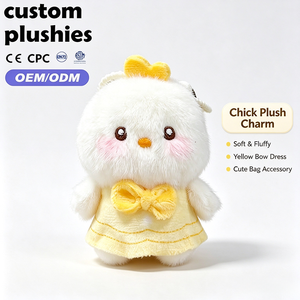 Llavero de Peluche de Pollo Personalizado, Adorno de Bolso de Pollo Esponjoso con Lazo y Vestido Rosa para el Día del Niño - Product Image 2
