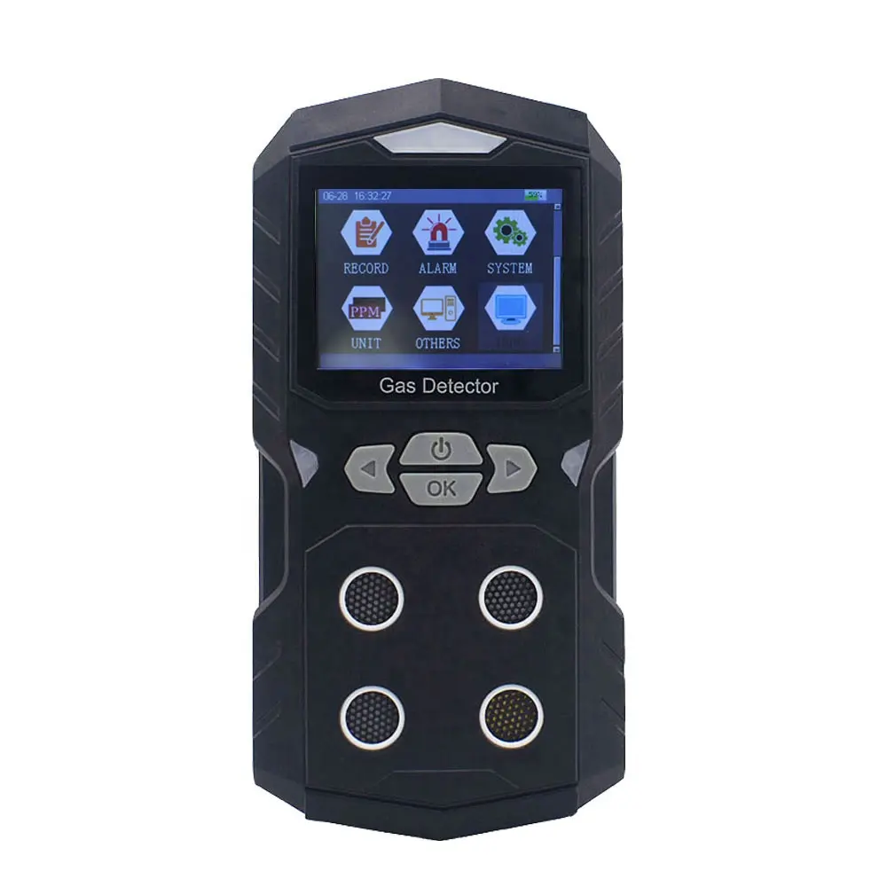 Detektor Gas, portabel dapat diisi ulang 4 in 1 klip Gas 4-Gas Monitor Meter Tester Analyzer lampu suara Shock
