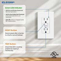 Prise murale électrique ELEGRP avec disjoncteur différentiel (GFCI) 15 A 20 A
