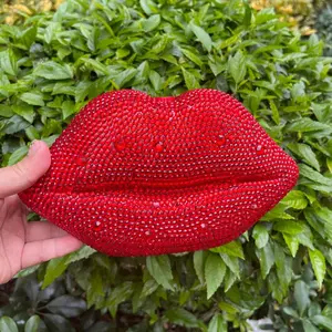 Luxury Bling Sexy Lip Shape Crystal Red Beaded Rhinestone Clutch Purses Evening bag