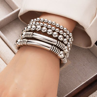 NOUVEAU Bracelet Minimaliste Punk Plaqué Or Multi-Couches Perles Élastiques Empilables pour Femme Bijoux Tendance