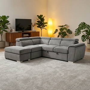 L Shaped Foldable Sectional <b>Sofa</b> <b>Bed</b> Chaise Ottoman Fabric Upholstery Convertible Design Living Room Contemporary Hotel Bedroom - Product Image 3