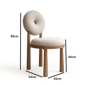 Cream Colored Lamb Wool <b>Chair</b> Terrazzo <b>Round</b> Dining <b>Table</b> Set 5 Piece Space Saving Dining Room Furniture - Product Image 5