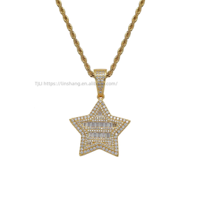 Pentagram pendant, hip hop accessories, men's and women's necklaces, <b>copper</b> inlaid zircon, zircon star pendant. - Product Image 4