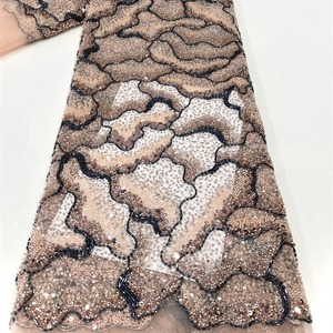 波浪纹理多色重型钻石高密度亮片串珠刺绣薄纱面料100% 涤纶弹力女孩 - Product Image 1