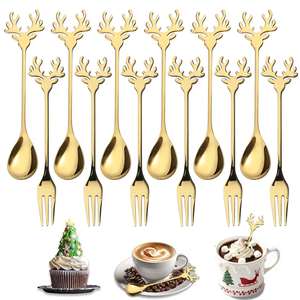 Cuillère à café créative en forme de cerf de Noël, fourchette à fruits, cuillère à café en acier inoxydable, fourchette à dessert pour cadeaux, mariages, restaurants - Product Image 1